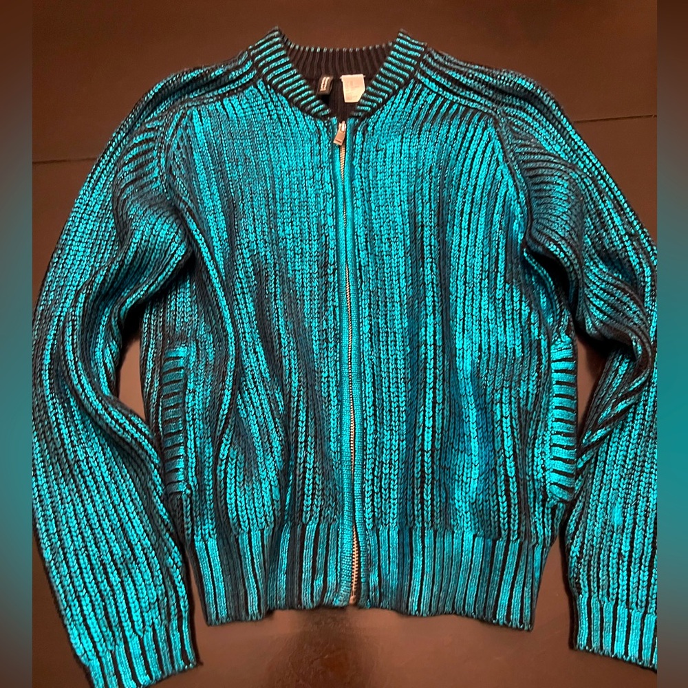 Metallic print chunky knit full zip cardigan